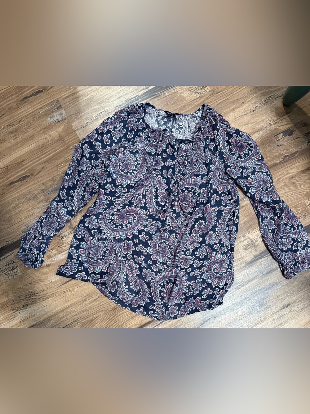 Lucky Brand Navy Paisley Long-Sleeve Blouse